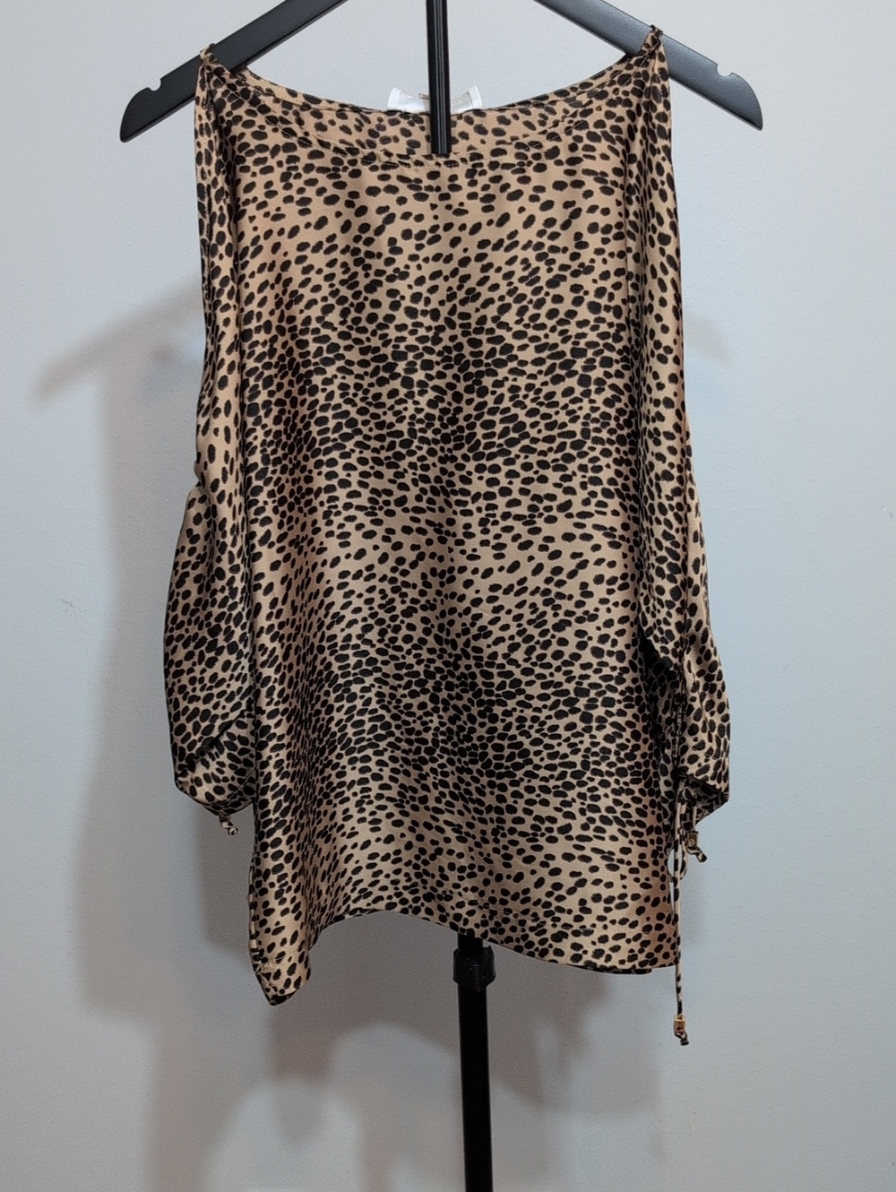 Michael Kors Leopard-Print Cold-Shoulder Top in Tan and Black